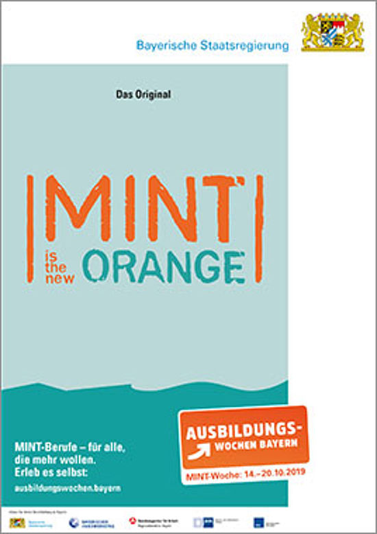 Mintfarbener Hintergrund, darauf steht in orangenen Buchstaben: "MINT is the new ORANGE